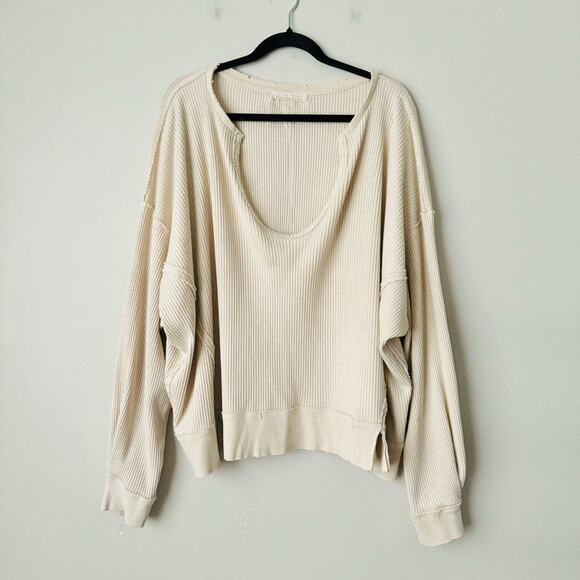 We The Free Coraline Thermal waffle knit crew neck pull over woman’s oversized M - Picture 1 of 9